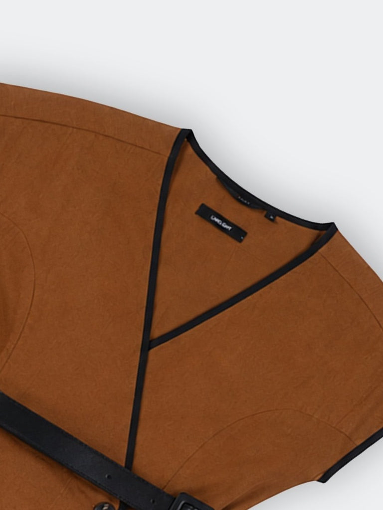 Wardrobe Brown Cotton Wrap-Style Dress