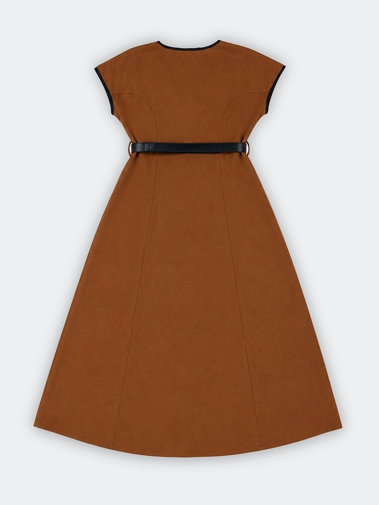 Wardrobe Brown Cotton Wrap-Style Dress