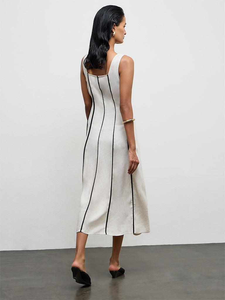 Wardrobe Light Beige Striped A-Line Dress