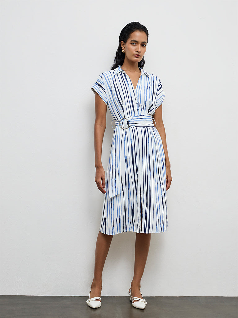 Wardrobe White Stripe Printed Shirt Dress