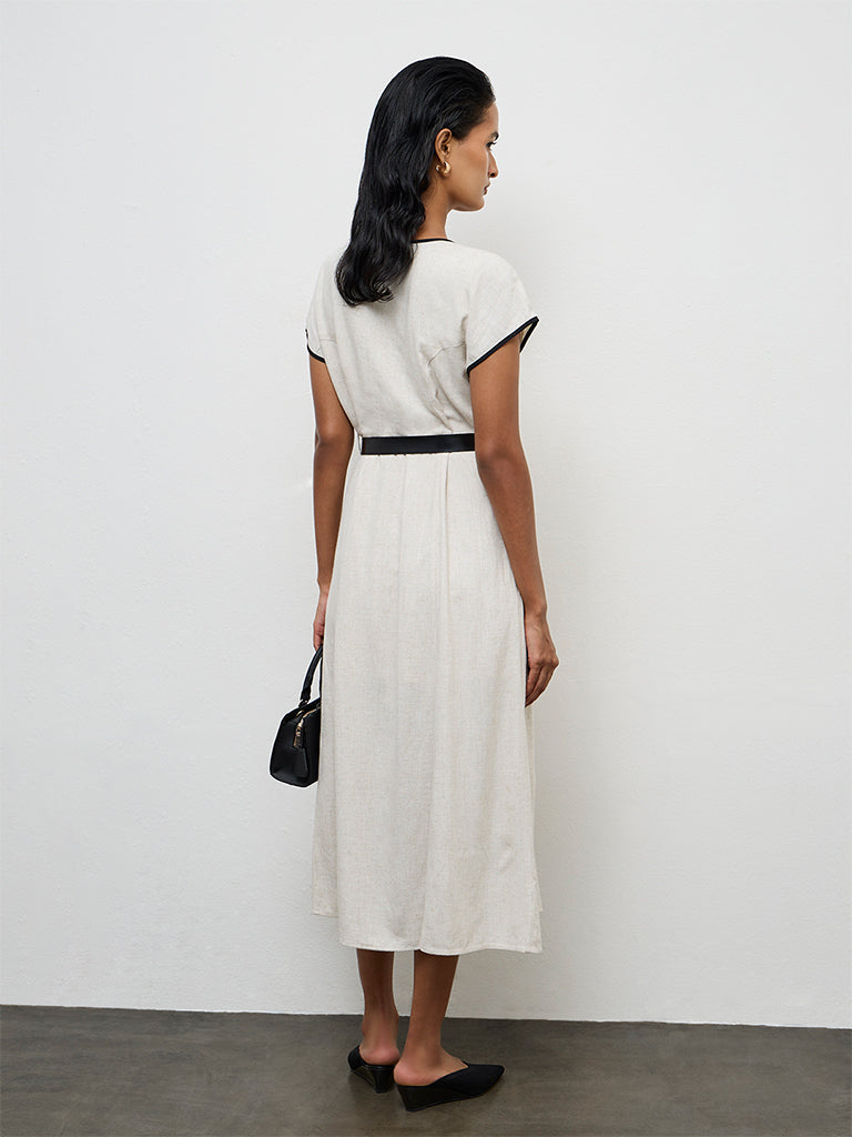 Wardrobe Light Beige Cotton Wrap-Style Dress