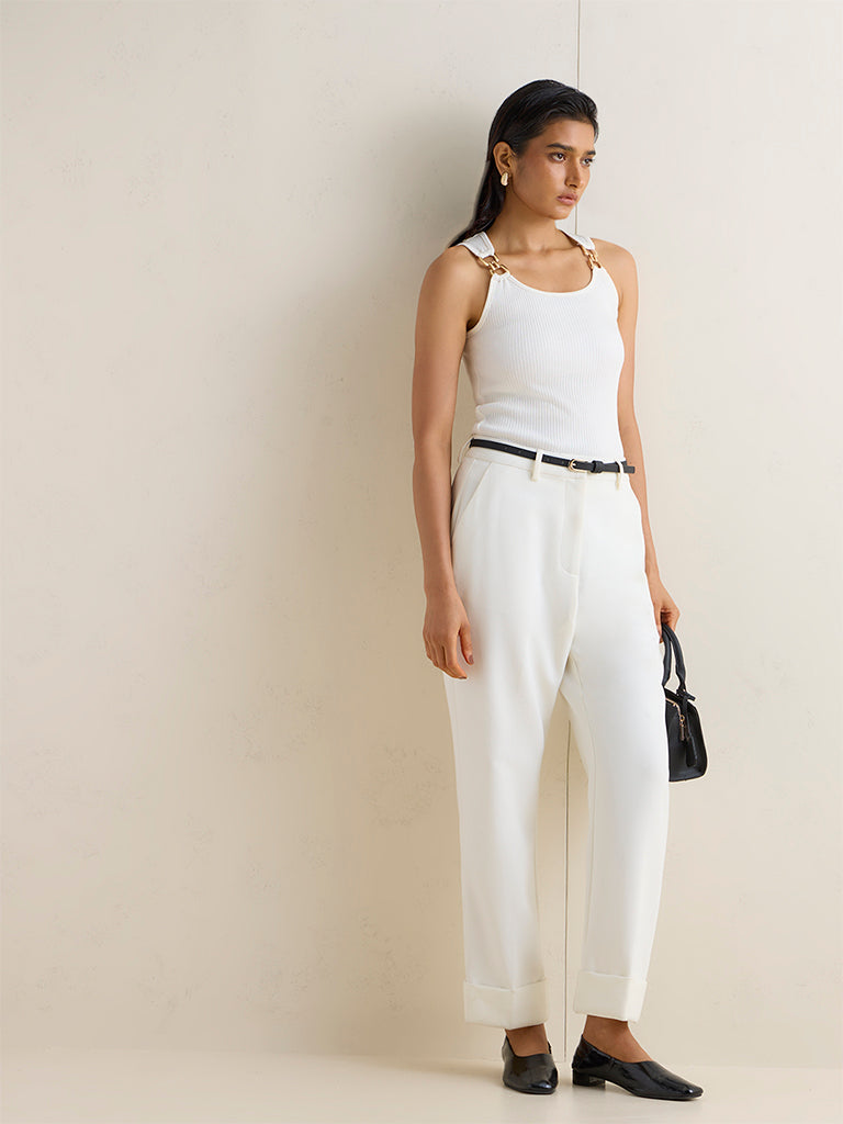Wardrobe Ivory Ribbed-Textured Tank Top