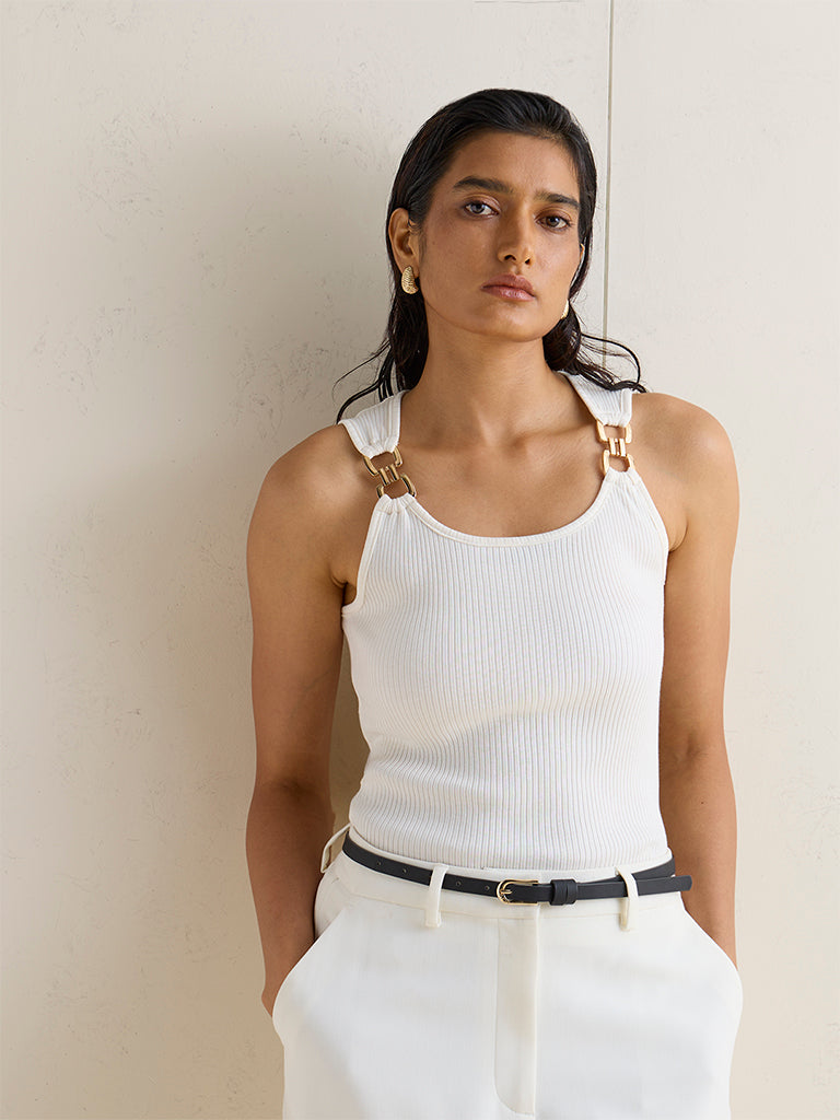 Wardrobe Ivory Ribbed-Textured Tank Top