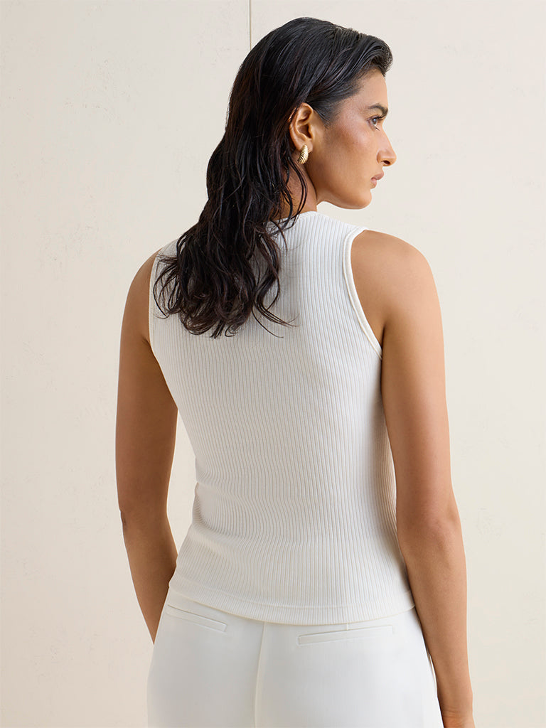 Wardrobe Ivory Ribbed-Textured Tank Top