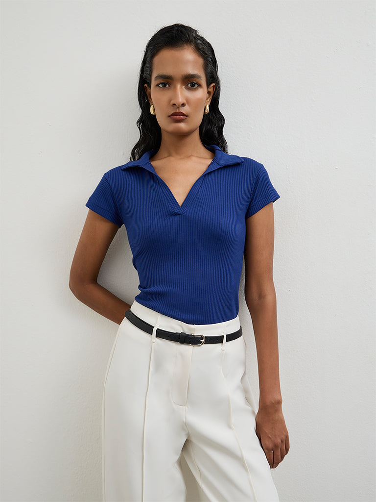 Wardrobe Blue Ribbed Top