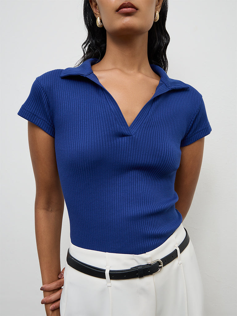 Wardrobe Blue Ribbed Top