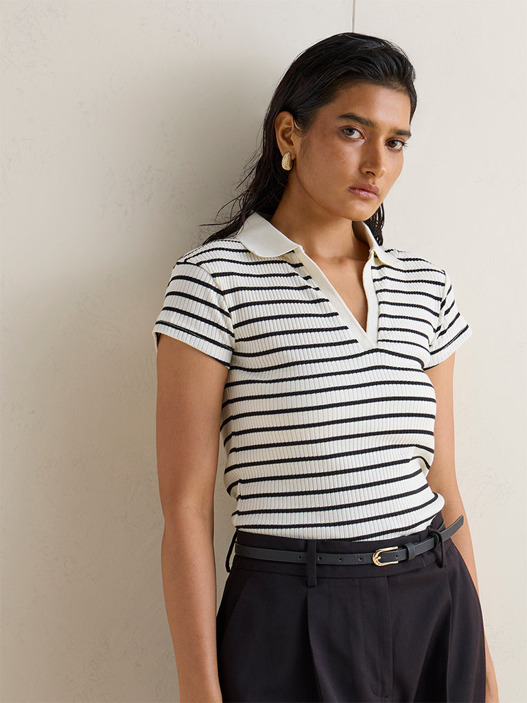 Wardrobe Ivory Stripe Patterned T-Shirt