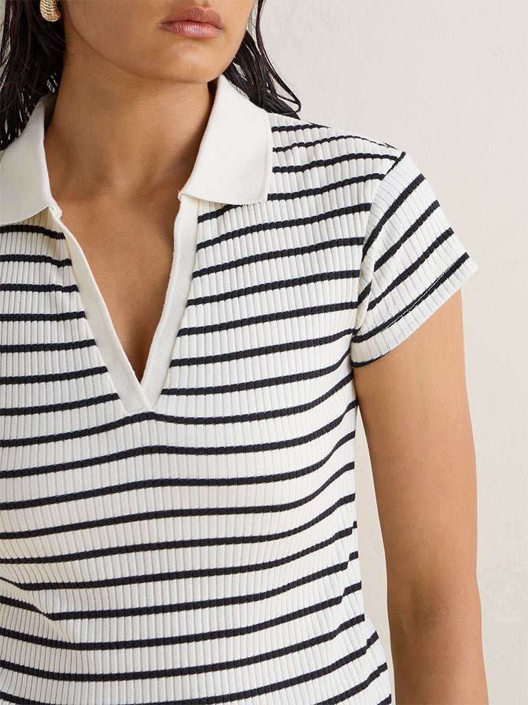 Wardrobe Ivory Stripe Patterned T-Shirt