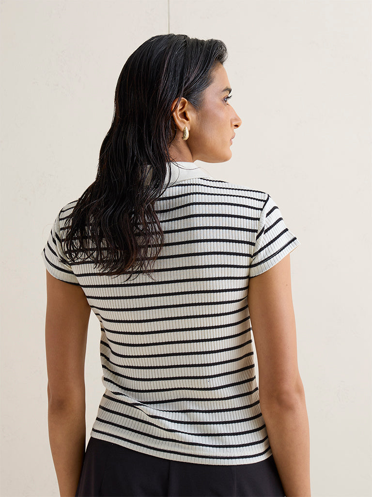 Wardrobe Ivory Stripe Patterned T-Shirt