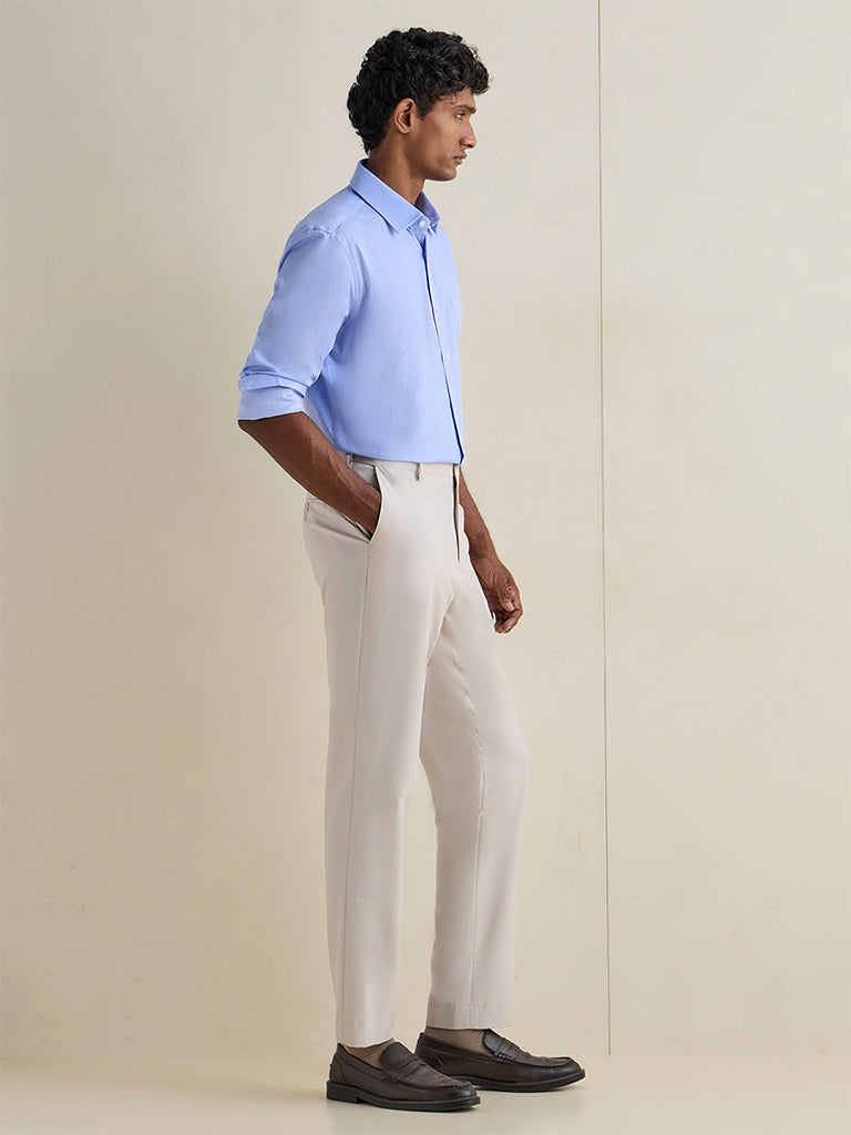 WES Formals Light Blue Slim-Fit Cotton Shirt
