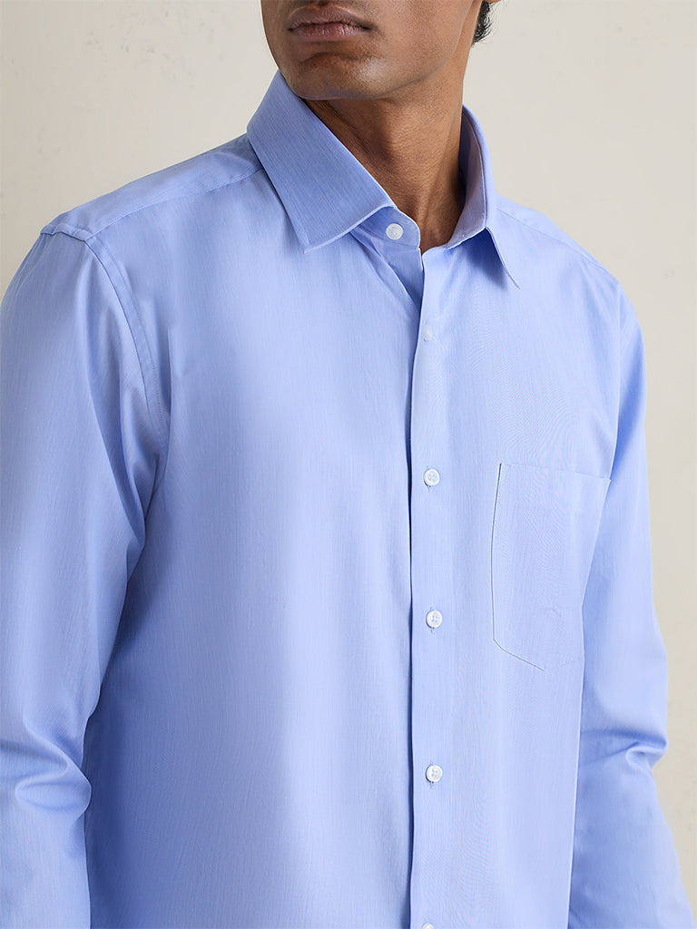 WES Formals Light Blue Slim-Fit Cotton Shirt