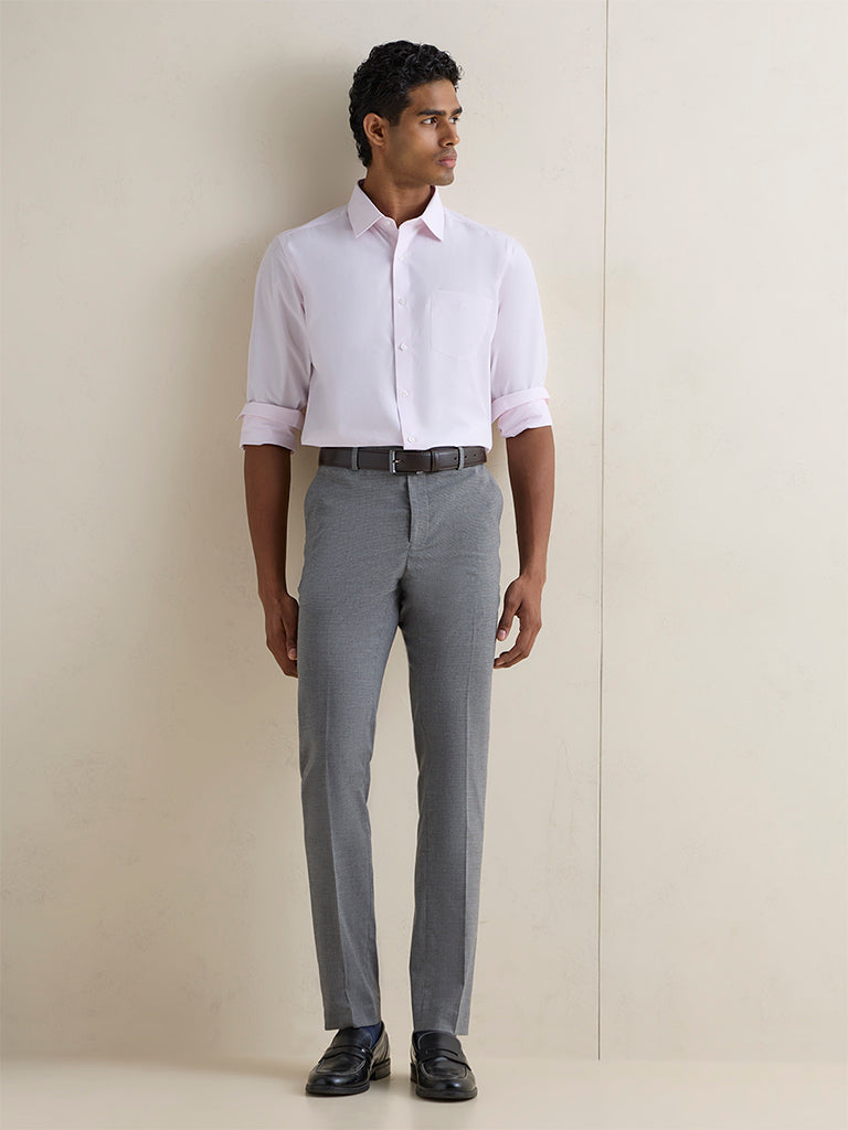 WES Formals Light Pink Slim-Fit Cotton Shirt