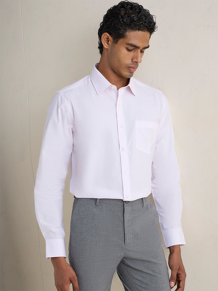 WES Formals Light Pink Slim-Fit Cotton Shirt