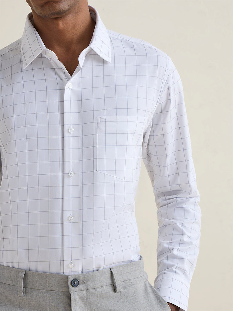 WES Formals White Checkered Slim-Fit Cotton Shirt