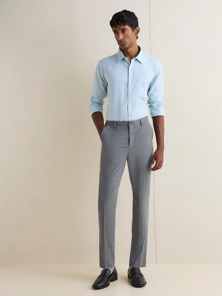 WES Formals Light Teal Slim-Fit Cotton Shirt