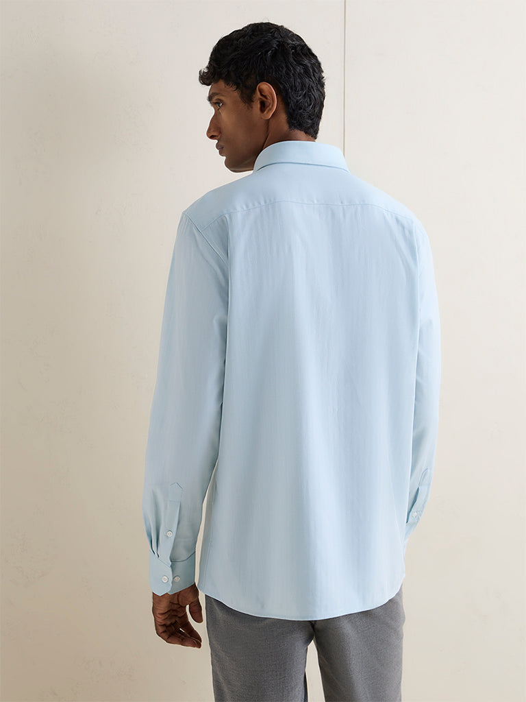 WES Formals Light Teal Slim-Fit Cotton Shirt