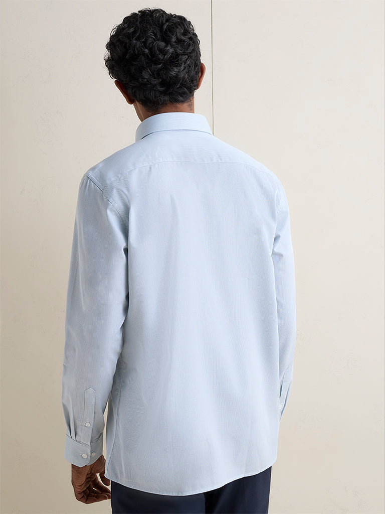 WES Formals Teal Stripe Printed Slim-Fit Cotton Shirt
