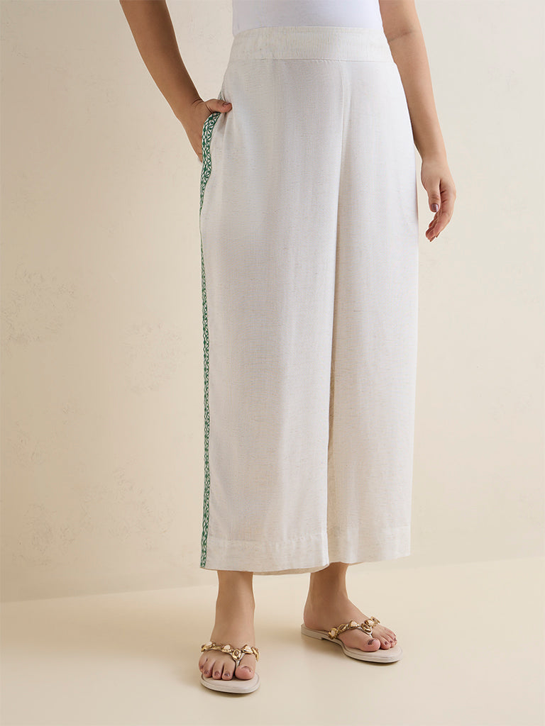 Diza Off-White Embroidered Palazzos