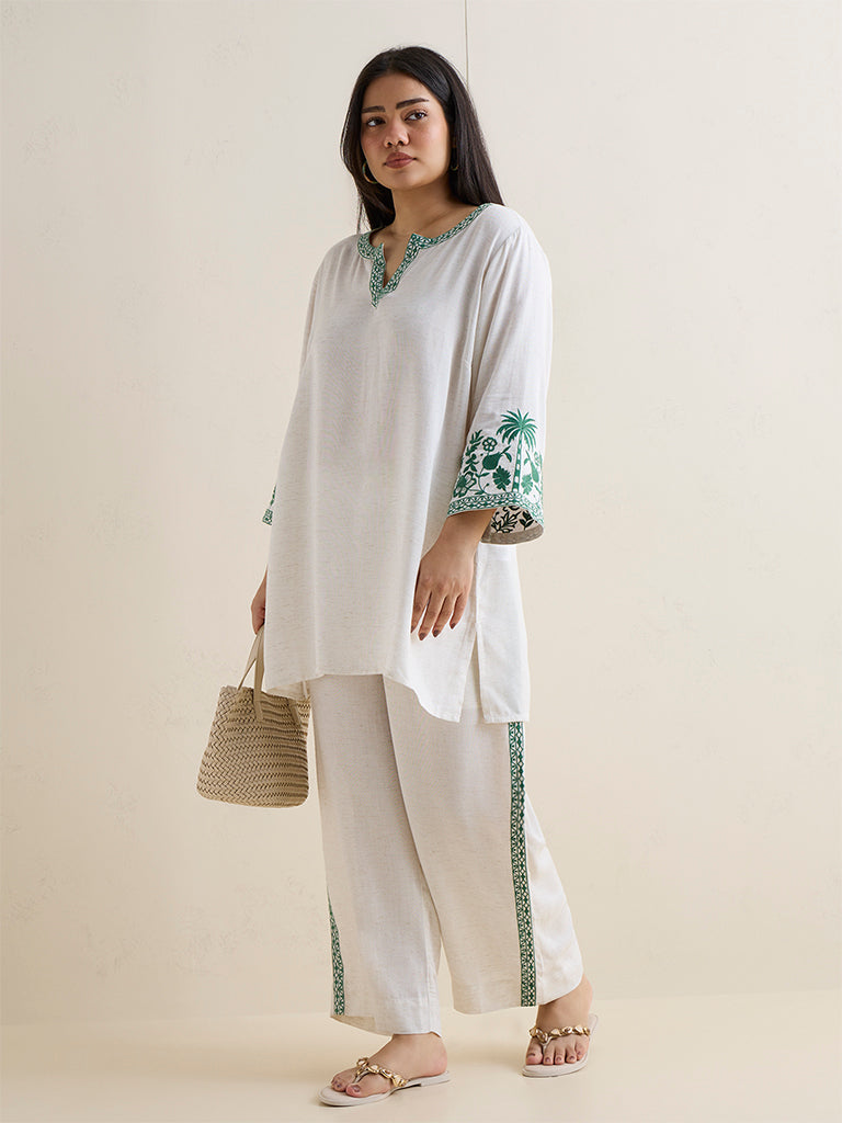 Diza Off-White Embroidered Palazzos