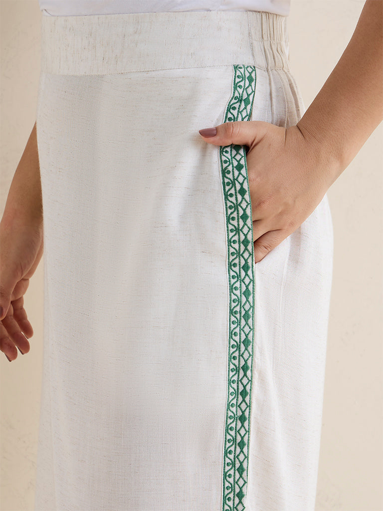 Diza Off-White Embroidered Palazzos