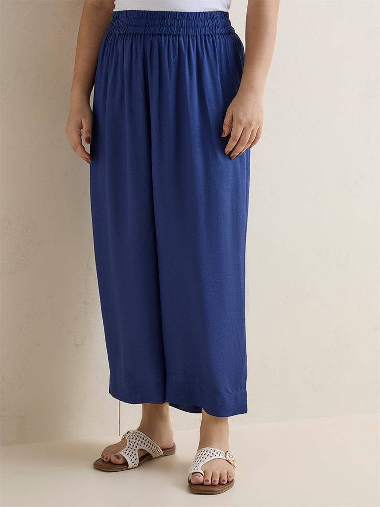 Diza Blue Solid Pants
