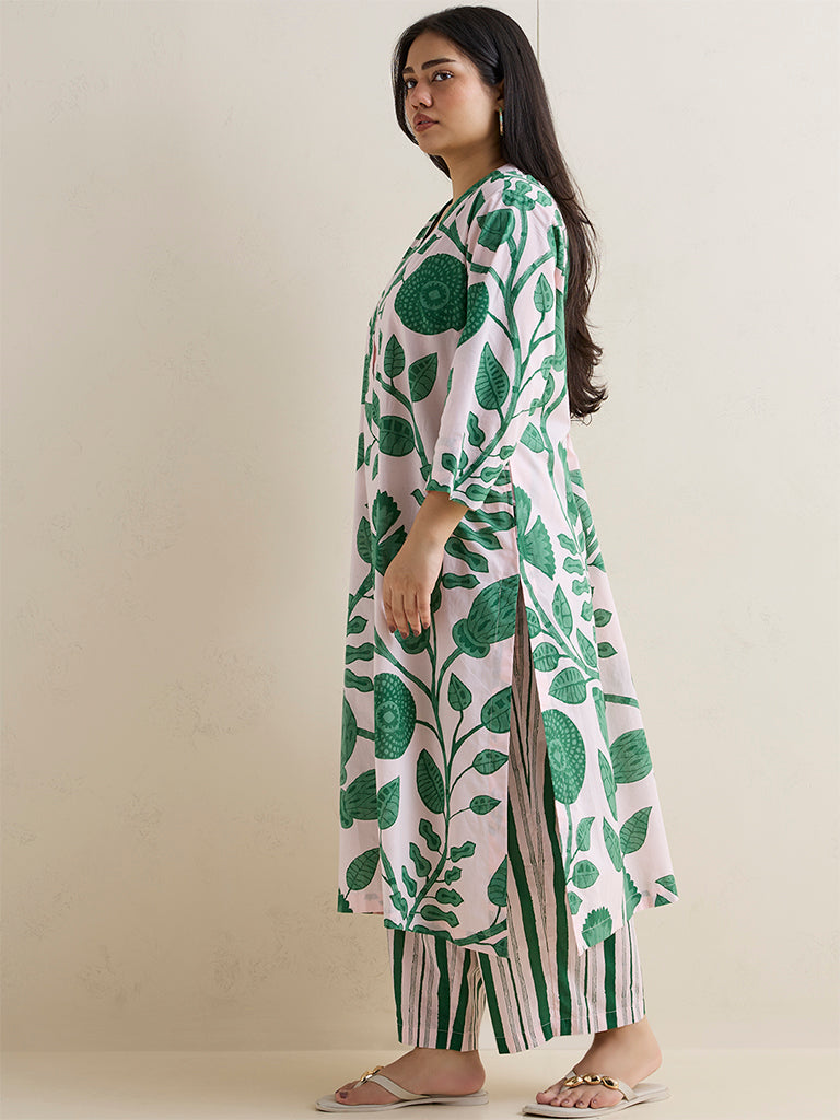 Diza Off-White Striped Cotton Palazzos