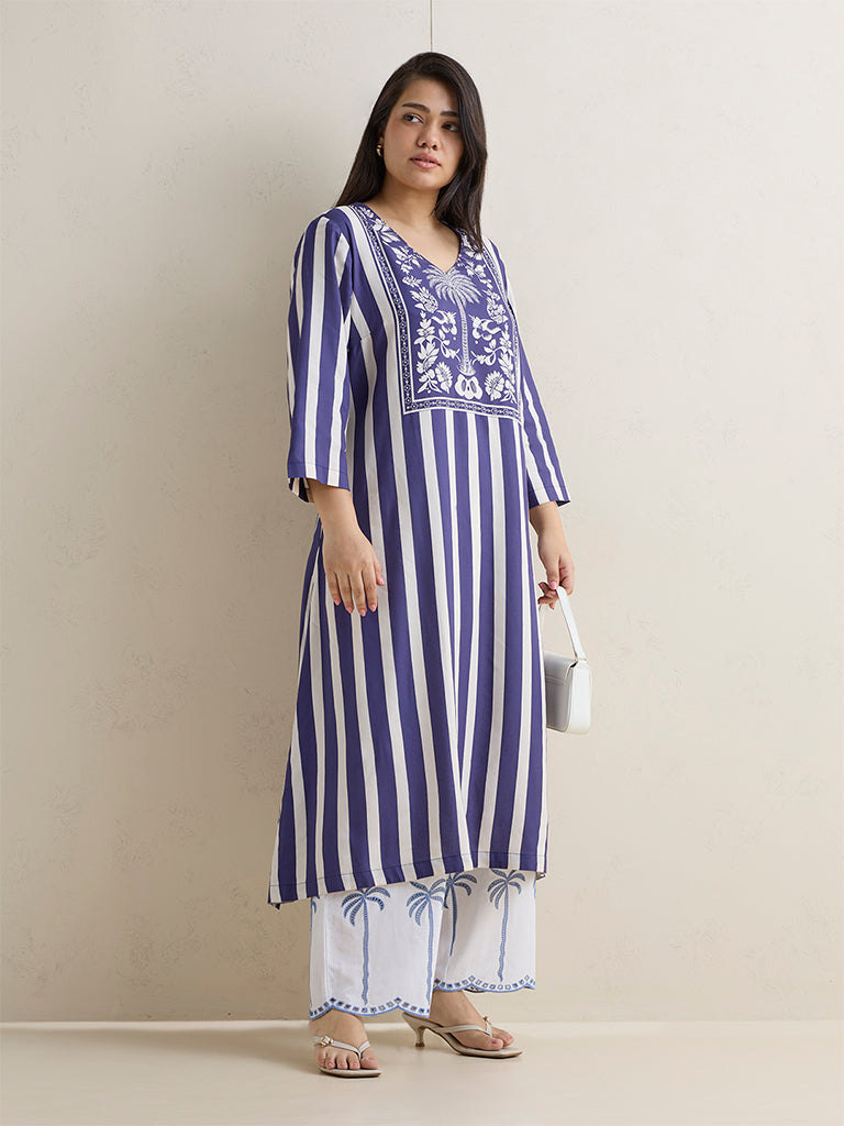 Diza White Embroidered Cotton Palazzos