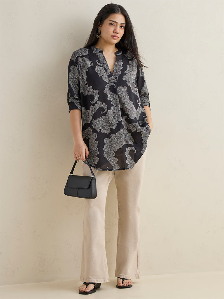 Diza Black Botanical Pattern Tunic