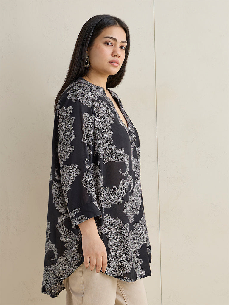 Diza Black Botanical Pattern Tunic