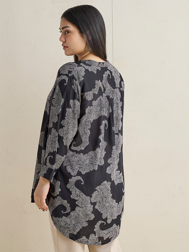 Diza Black Botanical Pattern Tunic