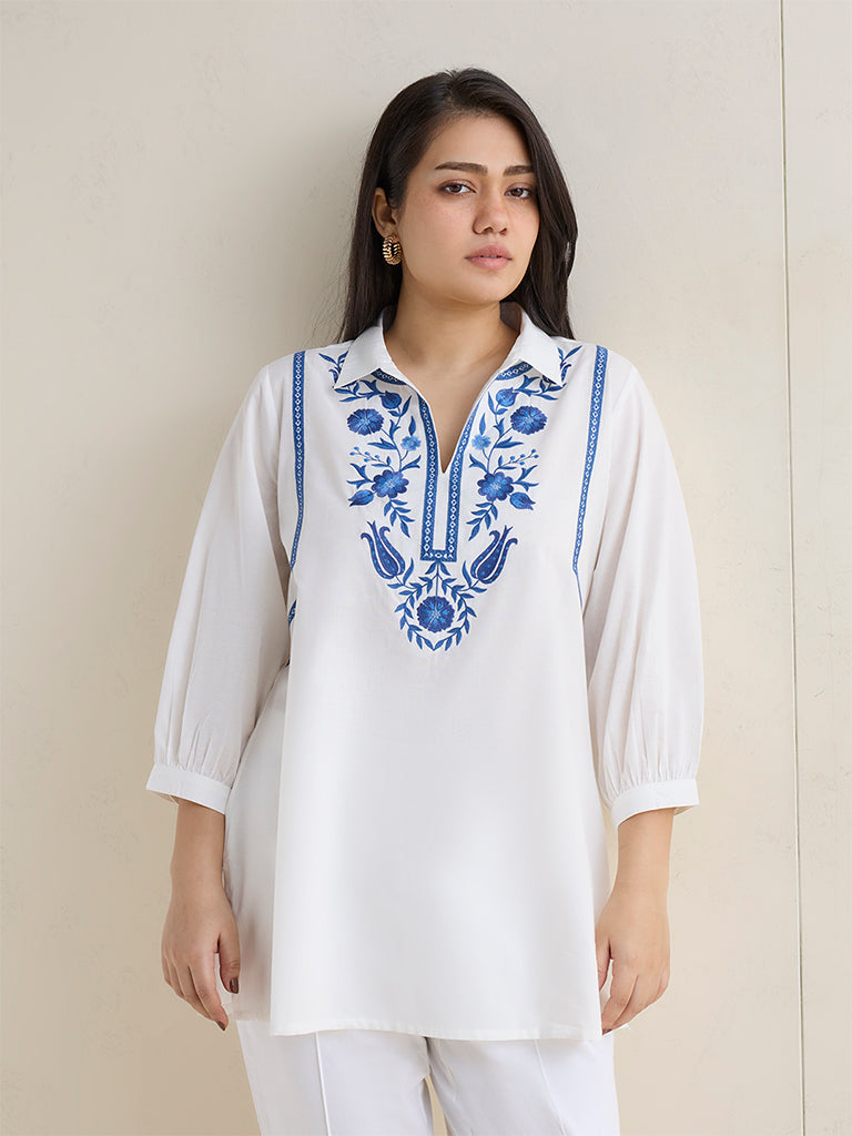 Diza White Floral Printed Cotton Tunic