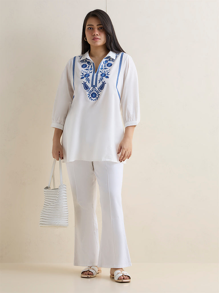 Diza White Floral Printed Cotton Tunic