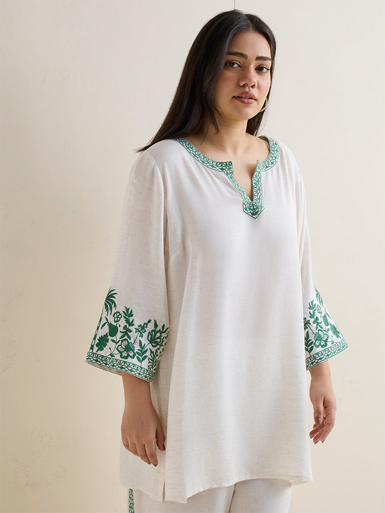 Diza Off-White Embroidered Tunic