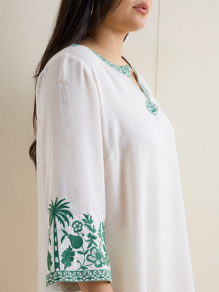 Diza Off-White Embroidered Tunic