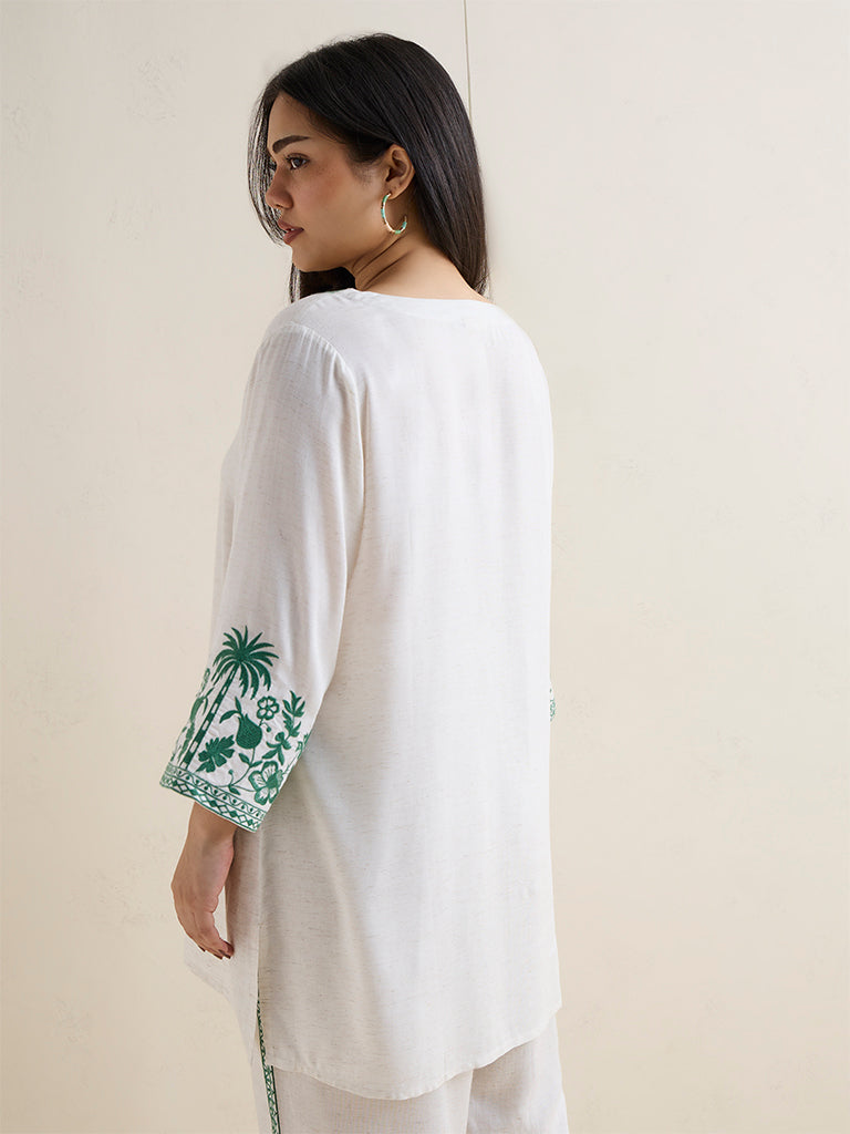 Diza Off-White Embroidered Tunic