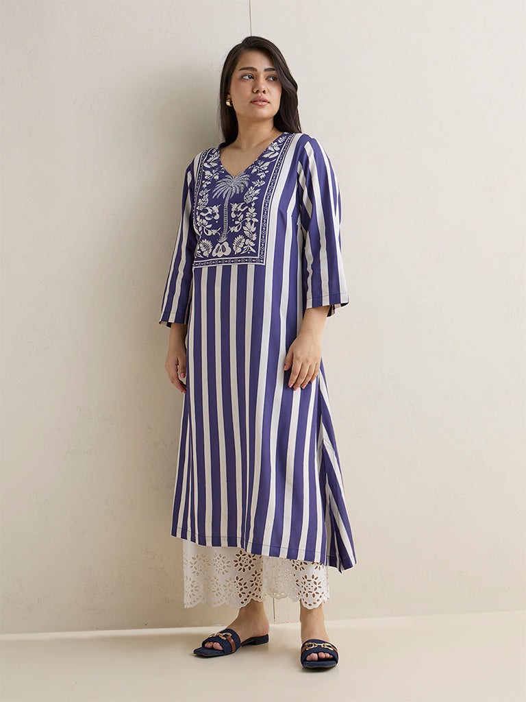 Diza Blue Striped A-Line Kurta