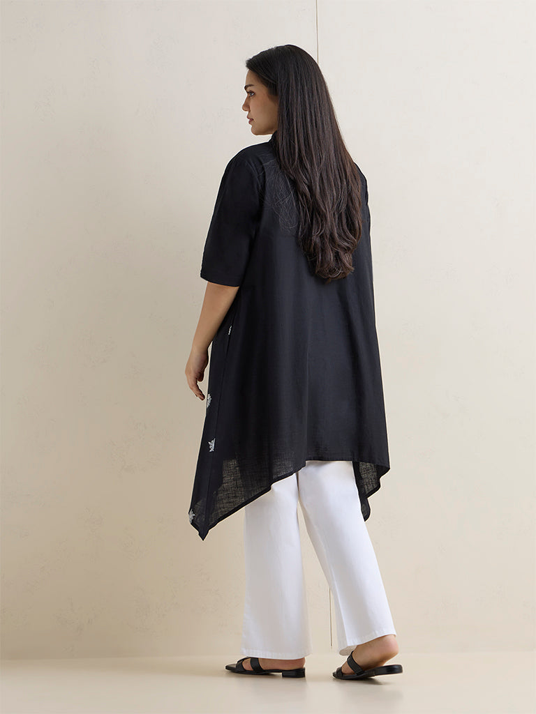 Diza Black Printed Cotton A-Line Kurta
