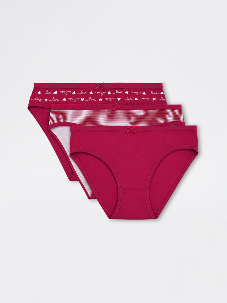 Wunderlove 3-Pack Printed Cotton-Blend Bikini Briefs