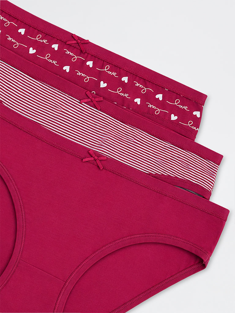 Wunderlove 3-Pack Printed Cotton-Blend Bikini Briefs