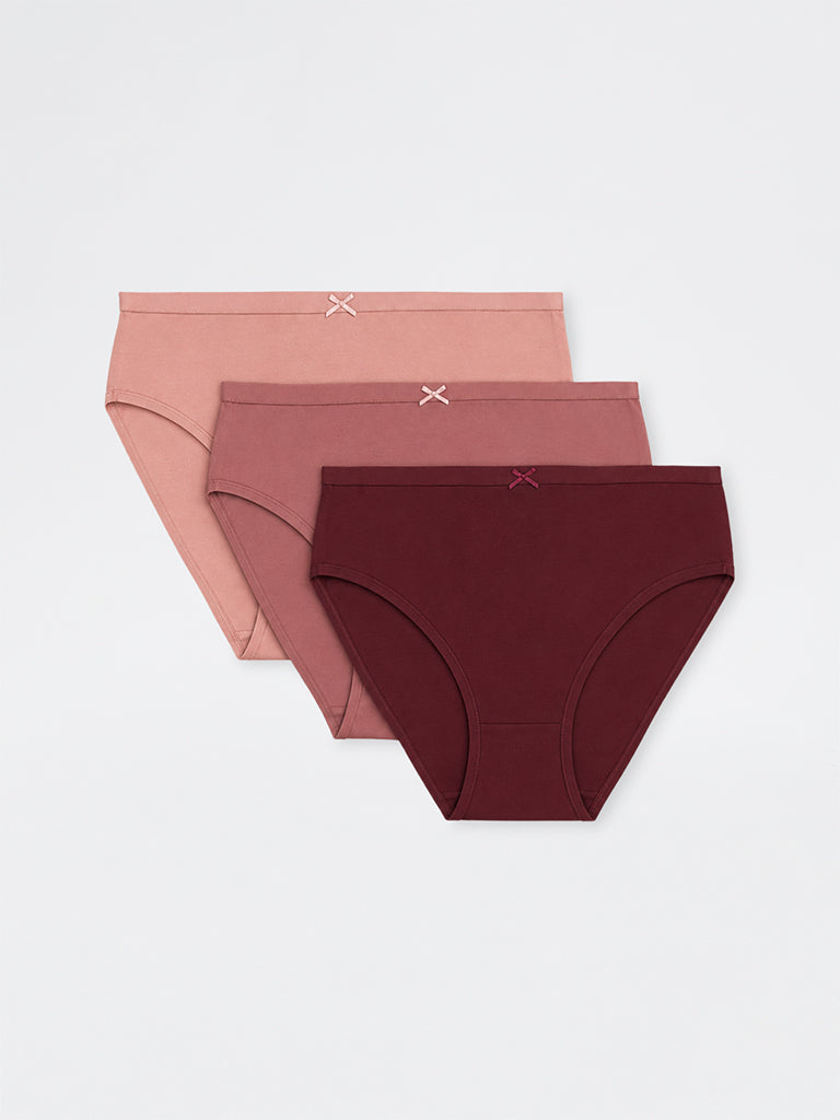 Wunderlove Brown Cotton-Blend Hi-Leg Briefs - Pack of 3