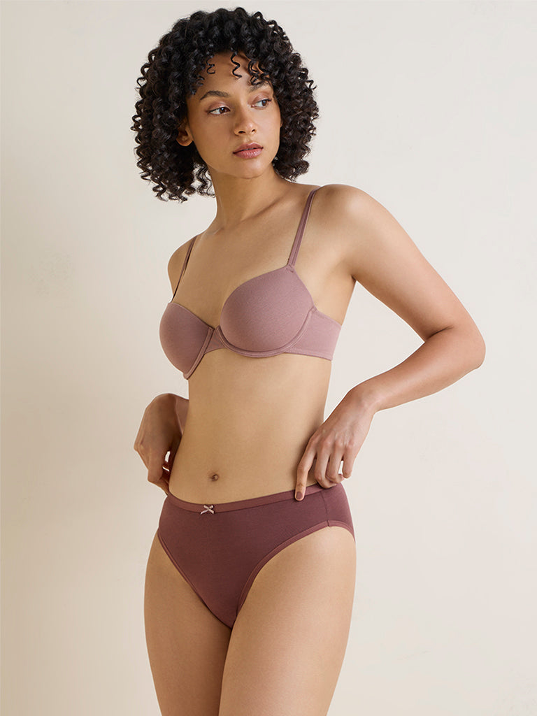 Wunderlove Brown Cotton-Blend Hi-Leg Briefs - Pack of 3
