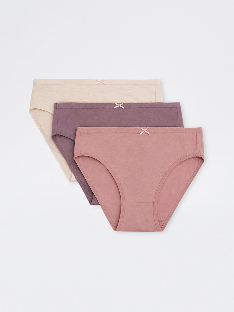 Wunderlove Multicolour Cotton-Blend Hi-Leg Briefs - Pack of 3