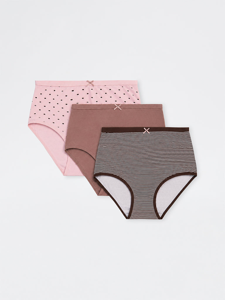 Wunderlove Dark Brown Cotton-Blend High-Rise Briefs - Pack of 3
