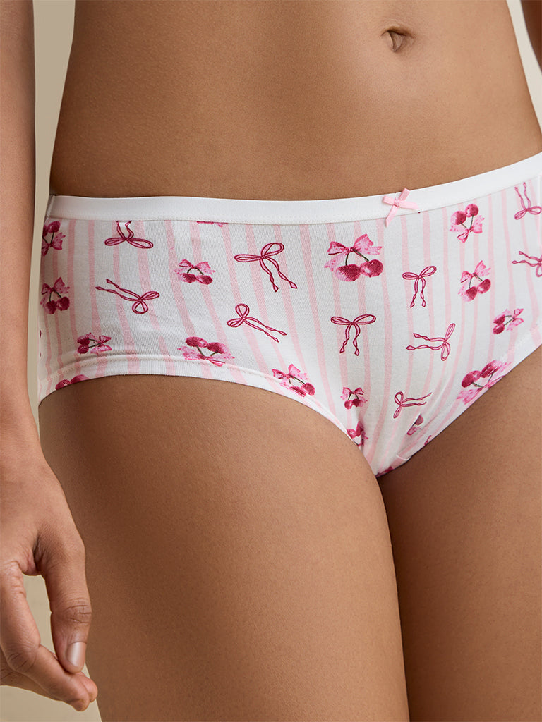 Wunderlove Pink Printed Low-Rise Cotton-Blend Briefs - Pack of 3