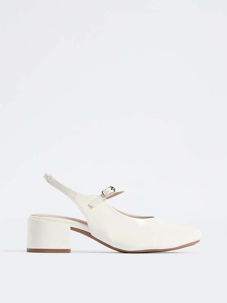 LUNA BLU White Mary Jane Block-Heel Shoes