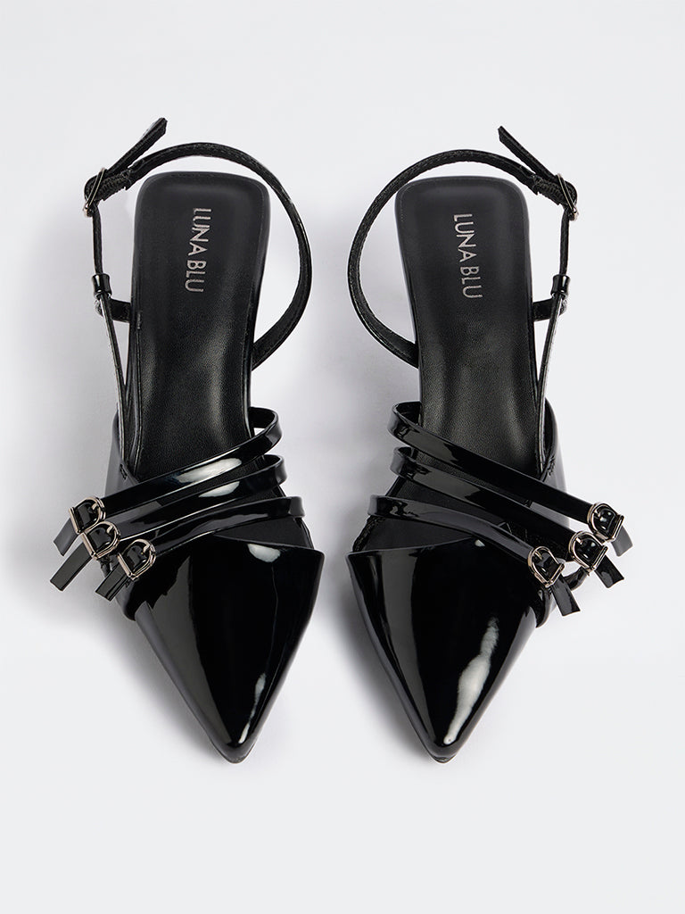 LUNA BLU Black Multi-Strap Slingback Heel Sandals