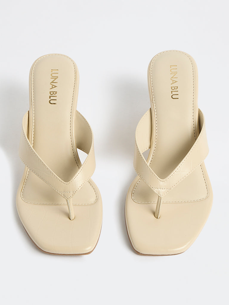 LUNA BLU Ivory Thong-Strap Wedge Heel Sandals