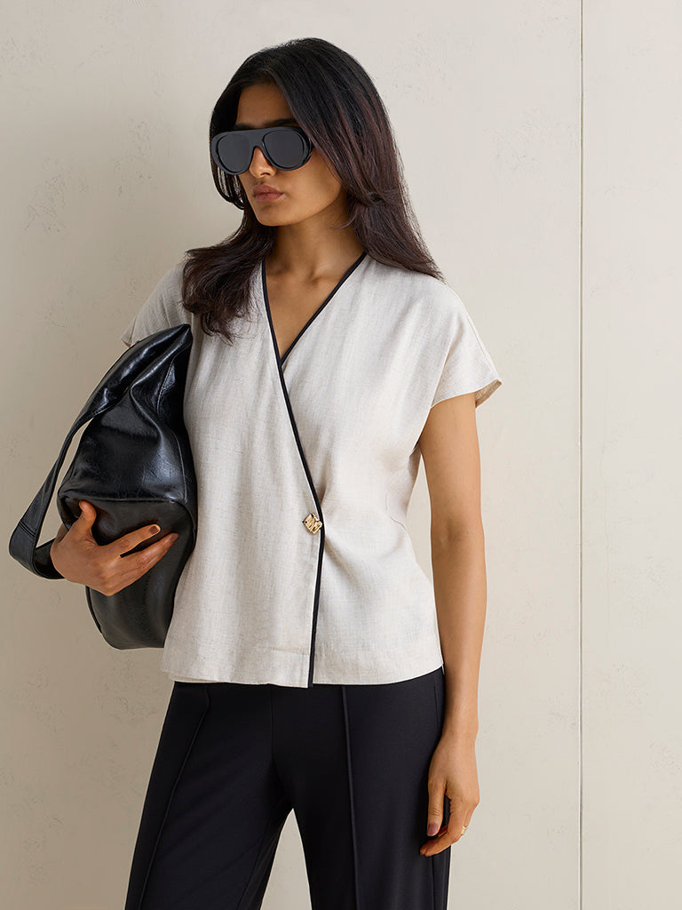 Wardrobe Off-White Wrap-Style Cotton Top
