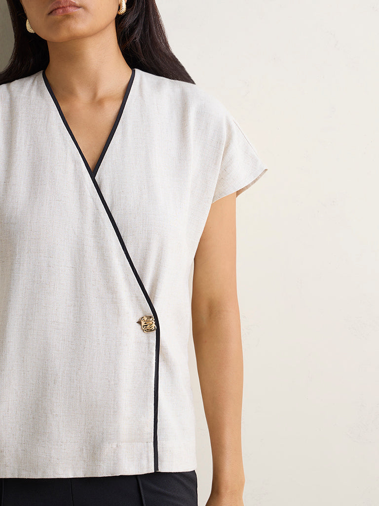 Wardrobe Off-White Wrap-Style Cotton Top