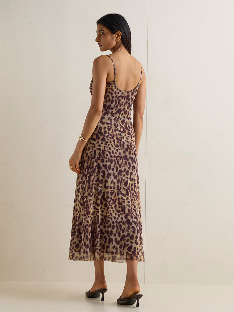 Wardrobe Brown Leopard Printed A-Line Dress